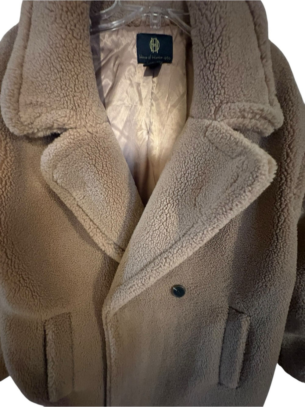 House of Harlow 1960 Oversized Beige Teddy Sherpa Coat Large - Picture 2 of 3